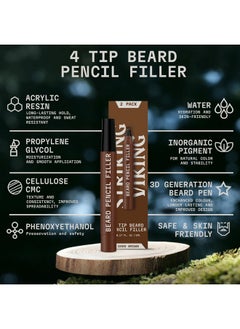Striking Viking Striking Viking 2 Pack Beard Pencil Filler for Men with 4 Tips - Waterproof Formula Beard Filling Kit with Brush - Beard Filler Pen Kit - Dark Brown  - Image 4