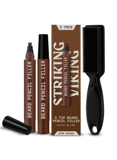 Striking Viking Striking Viking 2 Pack Beard Pencil Filler for Men with 4 Tips - Waterproof Formula Beard Filling Kit with Brush - Beard Filler Pen Kit - Dark Brown  - Image 1