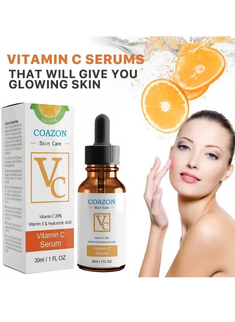 COAZON - Vitamin C Serum Brightening Skin Corrector for Face with Vitamin E and Hyaluronic Acid Boost Skin Collagen Hydrate and Plump Skin Anti Aging and Wrinkle Facial Serum 30ml - Image 1