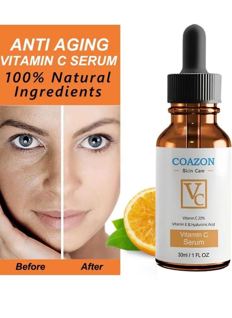 COAZON - Vitamin C Serum Brightening Skin Corrector for Face with Vitamin E and Hyaluronic Acid Boost Skin Collagen Hydrate and Plump Skin Anti Aging and Wrinkle Facial Serum 30ml - Image 1