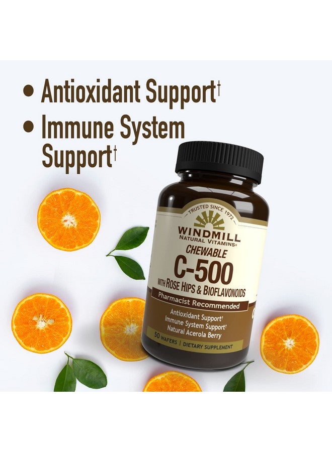 Windmill Natural Vitamins Vitamin C 500 mg, with Rose HIPS and Bioflavonoids, Immune Booster, Antioxidant Support, Chewable Tablets, Acerola Berry, 50 Tablets, 50 Servings - Image 2