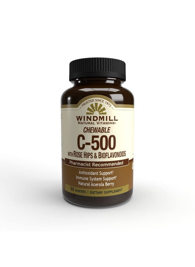 Windmill Natural Vitamins Vitamin C 500 mg, with Rose HIPS and Bioflavonoids, Immune Booster, Antioxidant Support, Chewable Tablets, Acerola Berry, 50 Tablets, 50 Servings - Image 1