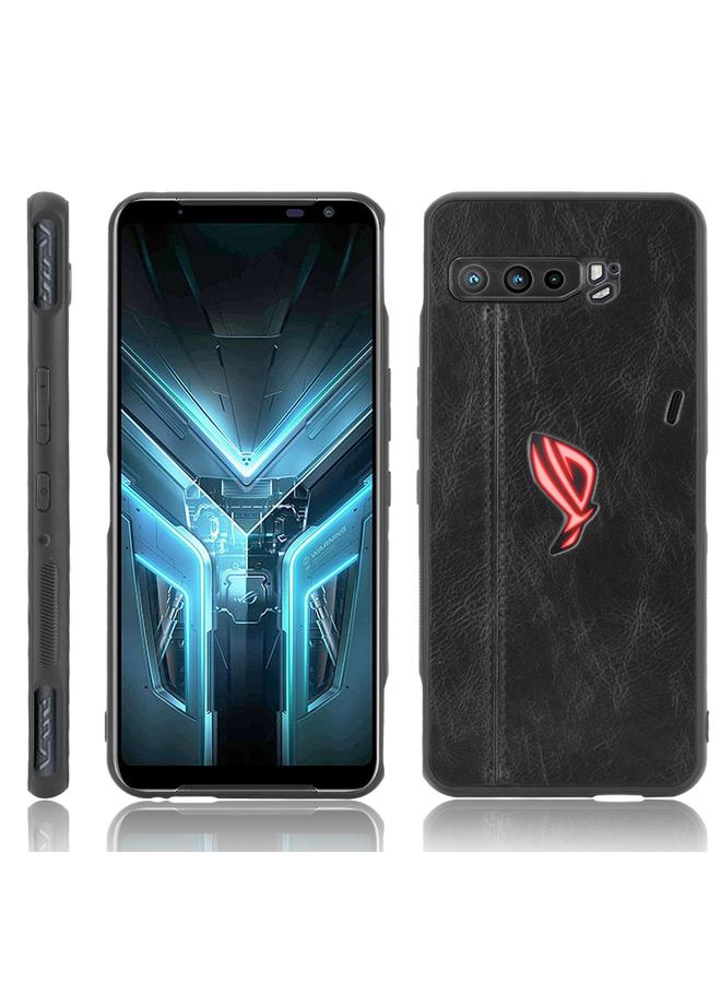 اس-توب جراب لهاتف Asus ZS661KS/ ROG Phone 3 Strix مقاوم للصدمات بنمط جلد البقر المخيط، مصنوع من مادة PC + PU + TPU - Image 1