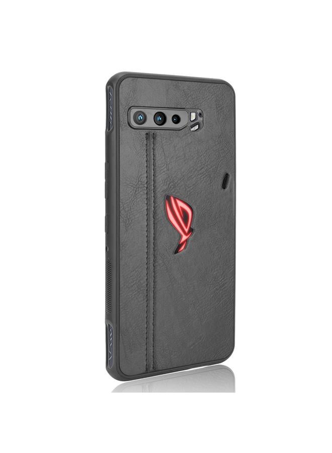 اس-توب جراب لهاتف Asus ZS661KS/ ROG Phone 3 Strix مقاوم للصدمات بنمط جلد البقر المخيط، مصنوع من مادة PC + PU + TPU - Image 3