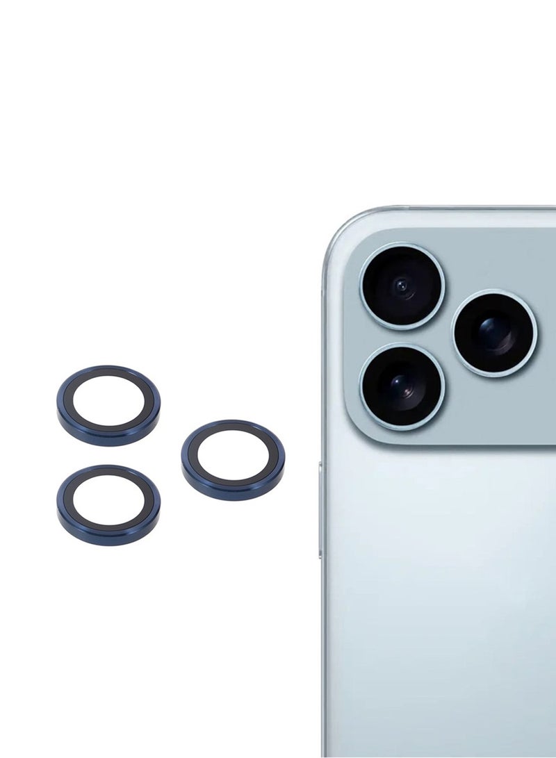 Wtech Apple iPhone 17 Pro 5G 2025 Premium Alloy Ring Camera Lens Tempered Glass Protector Shield (MLGICR) - Clear/Navy Blue - Image 1