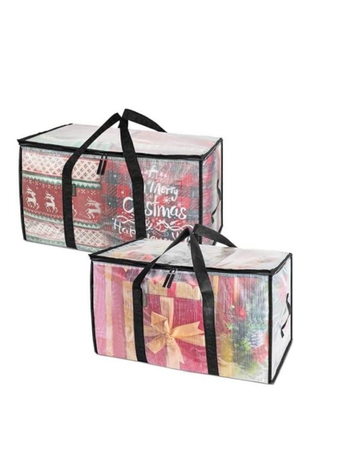 MIXDE Bedding Foldable Clothes Organizer Quilt Bag Thicken Clothes Pouch Bag for Moving House Comforter Bags with Zipper Quilt Holder Quilt Container 24 Gallon Storage Moving Bag (2 Pack,Clear) - Image 1