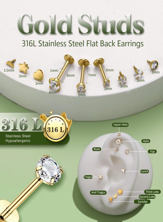 Fansilver 16G 18G Flat Back Stud Earrings for Women - 316L Surgical Steel Internal Thread Stud Piercing Jewelry for Tragus Helix Cartilage Conch Nose Hypoallergenic Lip Monroe Labret Medusa Piercing Jewelry18G G - Image 3