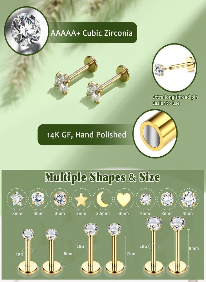 Fansilver 16G 18G Flat Back Stud Earrings for Women - 316L Surgical Steel Internal Thread Stud Piercing Jewelry for Tragus Helix Cartilage Conch Nose Hypoallergenic Lip Monroe Labret Medusa Piercing Jewelry18G G - Image 4