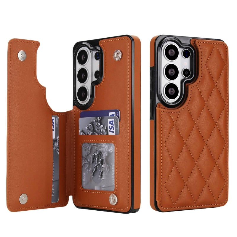 Samsung Galaxy S23 Ultra Scratch Resistant Leather Protective Texture with Card Holder and Kickstand in Brown finish - Image 1