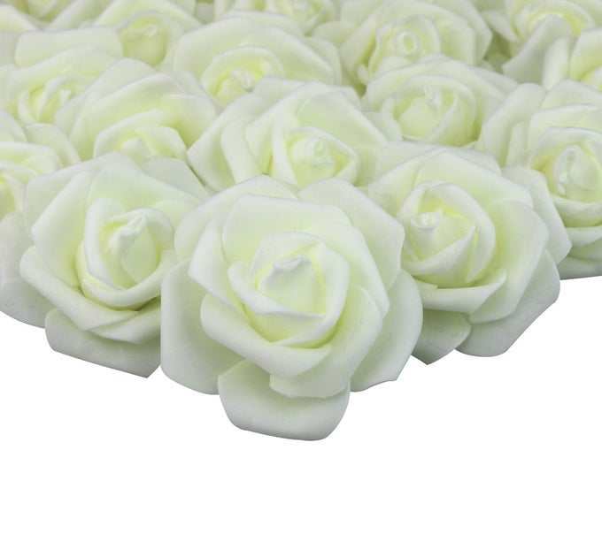 3 X 16 X 3 INCHES 100PCS DIY REAL TOUCH 3D ARTIFICIAL FOAM ROSE HEAD WITHOUT STEM FOR WEDDING PARTY HOME DECORATION MILKY