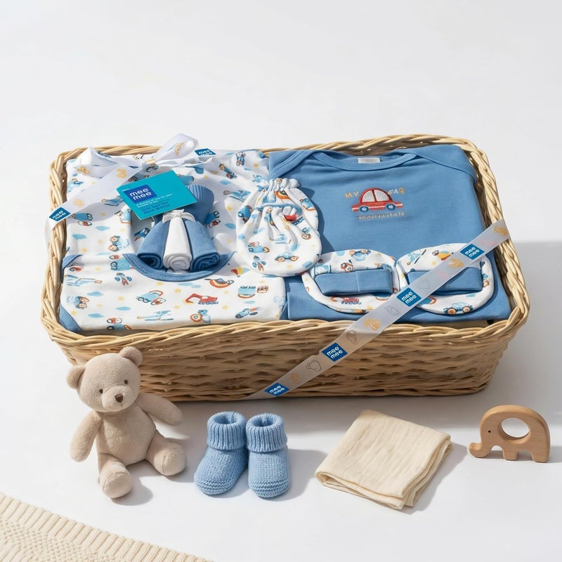 Mee Mee New Born Baby Gift Set - Soft Cotton Clothing Essentials for Infants (8 Pieces, Dark Blue) - Image 1