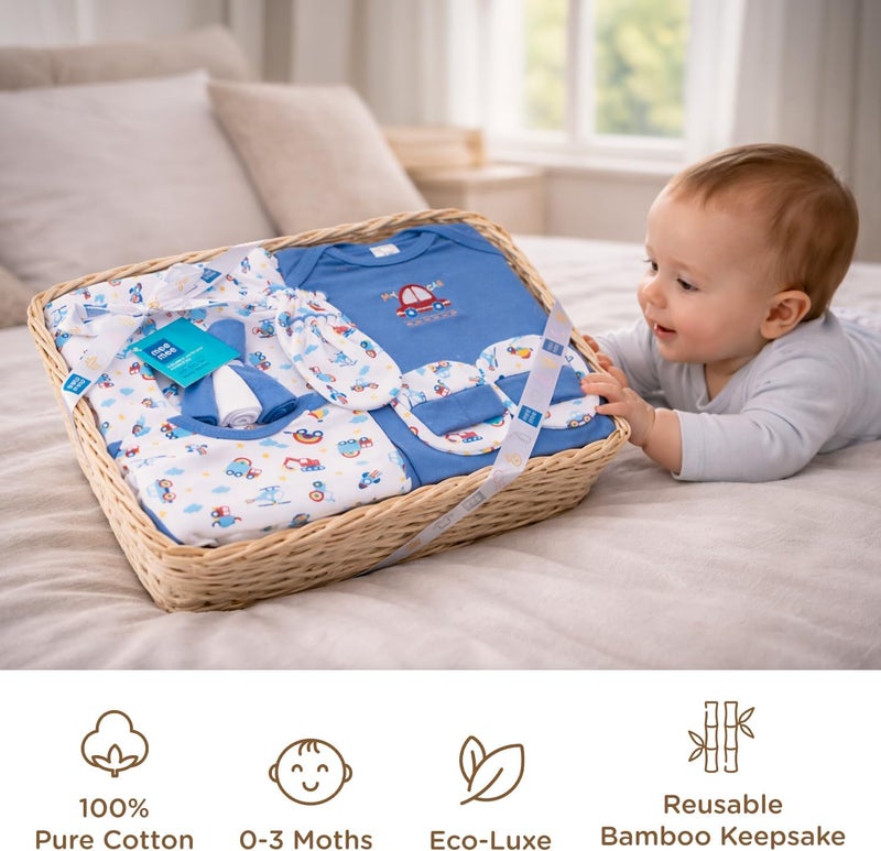 Mee Mee New Born Baby Gift Set - Soft Cotton Clothing Essentials for Infants (8 Pieces, Dark Blue) - Image 4