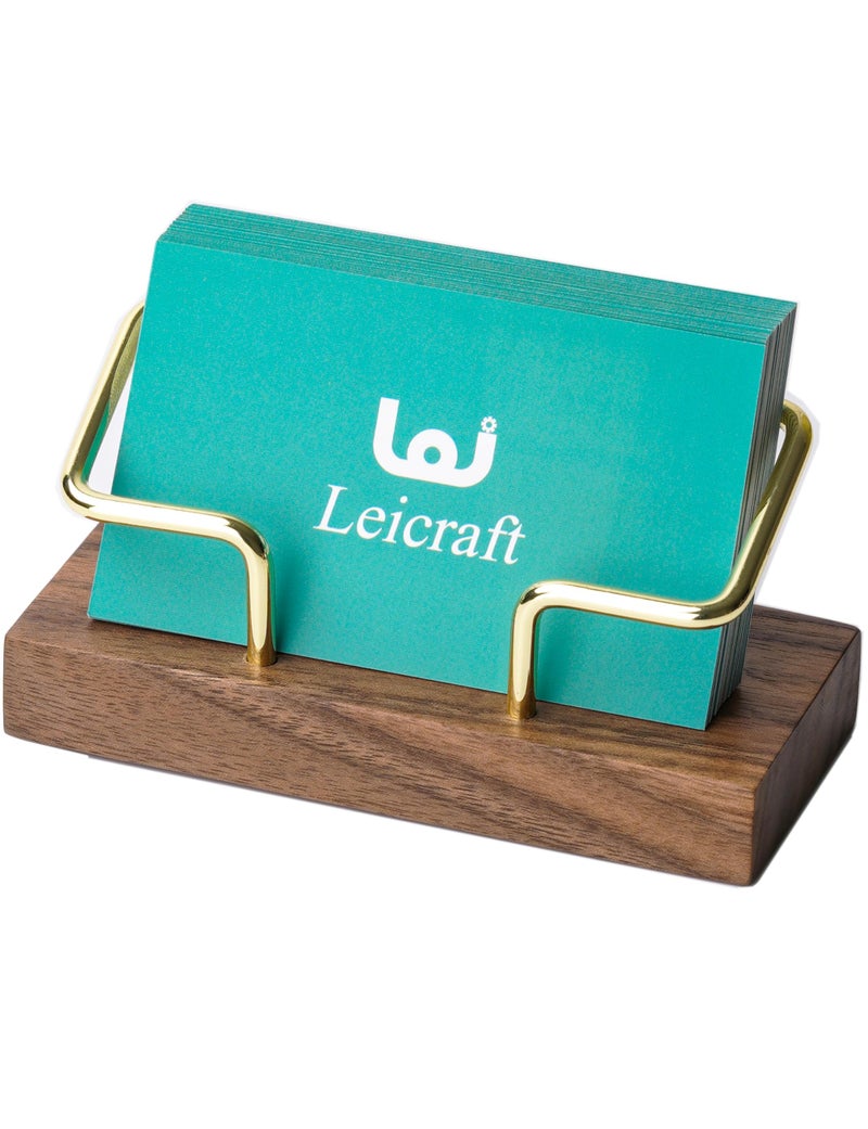 حامل بطاقات أعمال من Leicraft للمكتب، منظمات بطاقات عصرية وإكسسوارات مكتبية للرجال والنساء (لون الجوز الذهبي) - Image 1