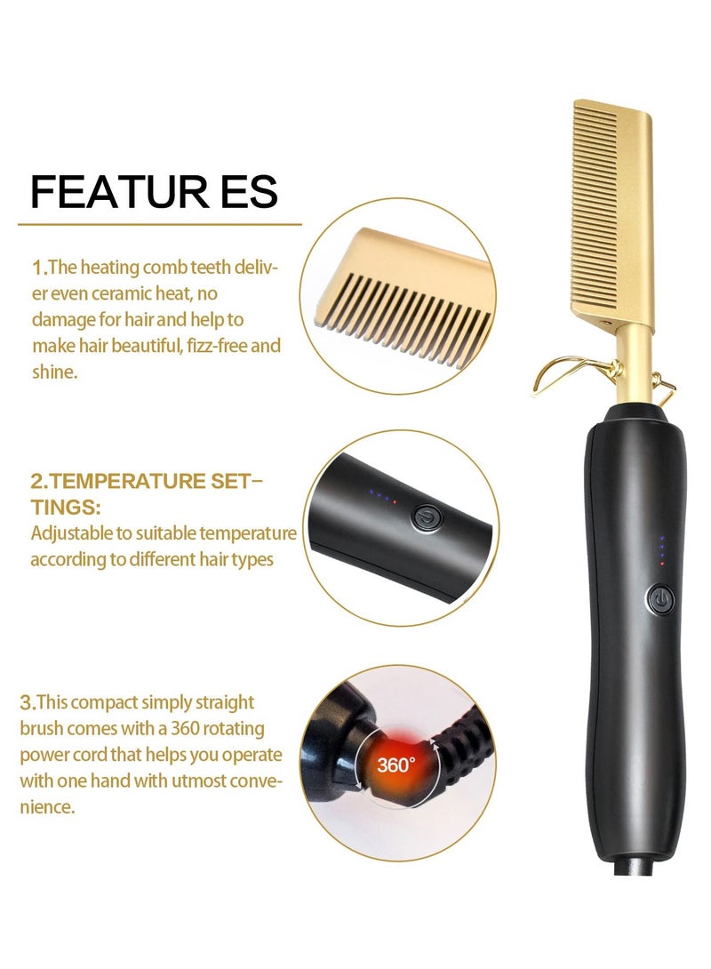 Electric Heated Brush Fast Hair Straightener Hot Heating Comb Smooth Flat Iron Brush Multi-function Use Curling Iron