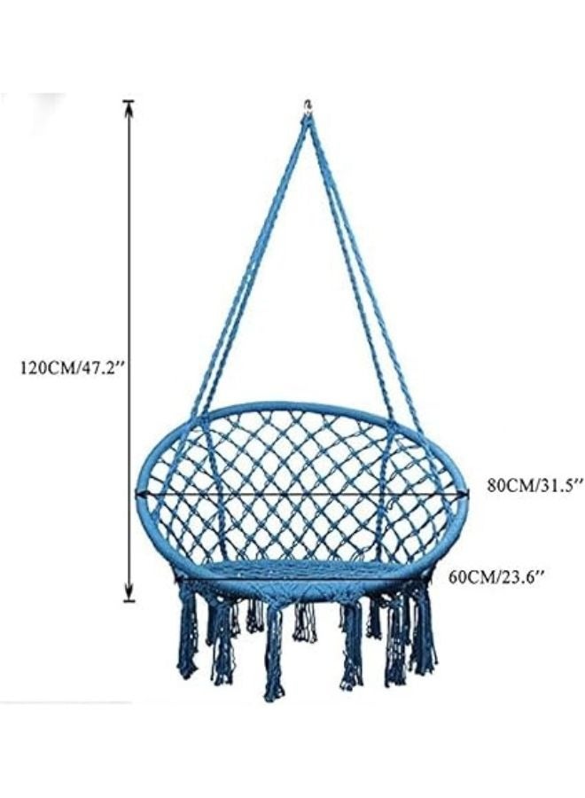 Harmony Home Hammock Chair, 80"x59"x2.5" Hanging Macrame Swing with Cushion, 330 Lbs Capacity, Blue Cotton Rope Chair for Indoor, Outdoor, Bedroom, Patio, Garden, Porch - Image 2