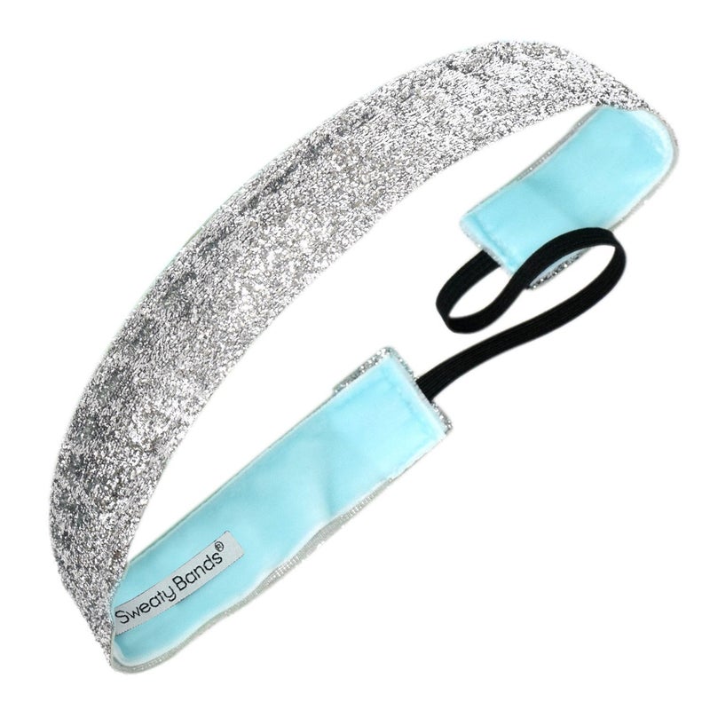 Sweaty Bands Womens and Girl Headband - Non-Slip Velvet-Lined Glitter Hairband - Viva Diva Silver 1-Inch - Image 1