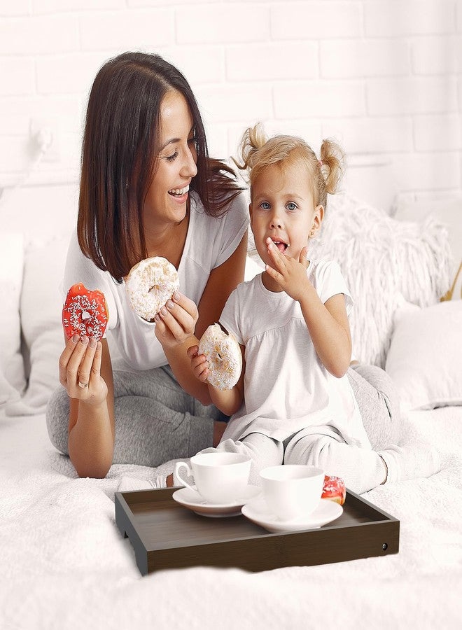 Artmalle Bed Tray Table Folding Legs with Handles Groove Breakfast Food Tray for Sofa, Bed, Eating, Drawing, Platters Serving Lap Desk Snack Tray (Brown Medium) - Image 2