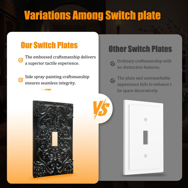 Spshian Decorative Light Switch Plate Covers Black Flower Elegant 3D Floral Embossed 1 Gang Light Switch Cover Plate Single Toggle Wall Plate Outlet Covers Faceplate for Bedroom Home Decor - Image 3