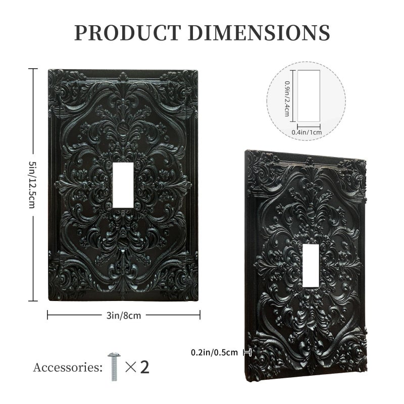 Spshian Decorative Light Switch Plate Covers Black Flower Elegant 3D Floral Embossed 1 Gang Light Switch Cover Plate Single Toggle Wall Plate Outlet Covers Faceplate for Bedroom Home Decor - Image 5