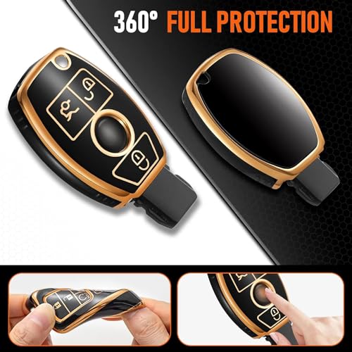 SHOPOFLUX TPU car Key Cover Compatible for Mercedes Benz C E M S CLS CLK GLK GLC G Class 3 Button Smart Key - Black - Image 5