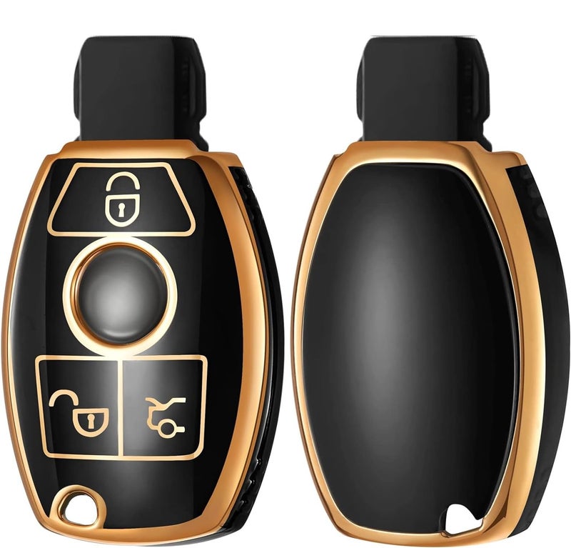 SHOPOFLUX TPU car Key Cover Compatible for Mercedes Benz C E M S CLS CLK GLK GLC G Class 3 Button Smart Key - Black - Image 1