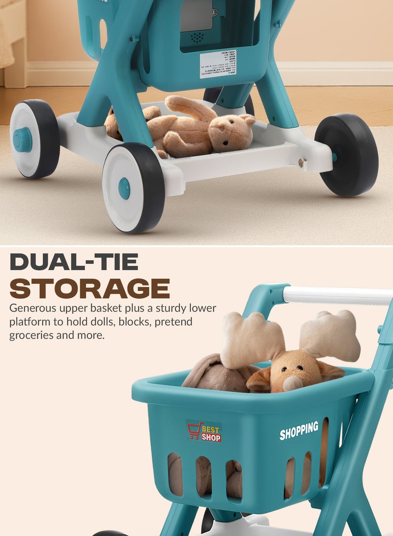 Baybee Shopping Cart for Kids,Supermarket Shopping Trolley Cart with Food & Accessories, Pretend Play Toys Basket Grocery Store Games for Toddlers Boys Girls 3+ Years (Blue) - Image 5