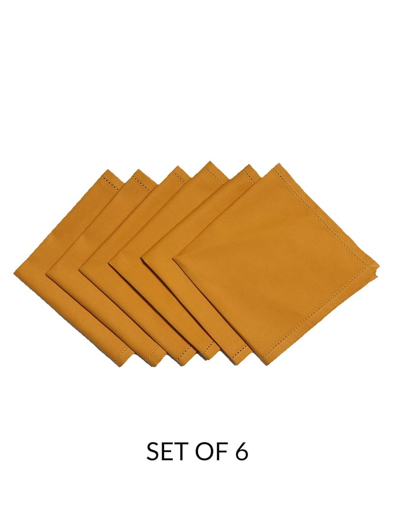 Zeba World Dinner Table Napkins 100% Cotton Set of 6 pcs | Fagotting Embroidery | Washable and Reusable Napkins for Dinner Table - Mustard Color - 16x16 inches (40x40cms) (Pack of 6) - Image 2