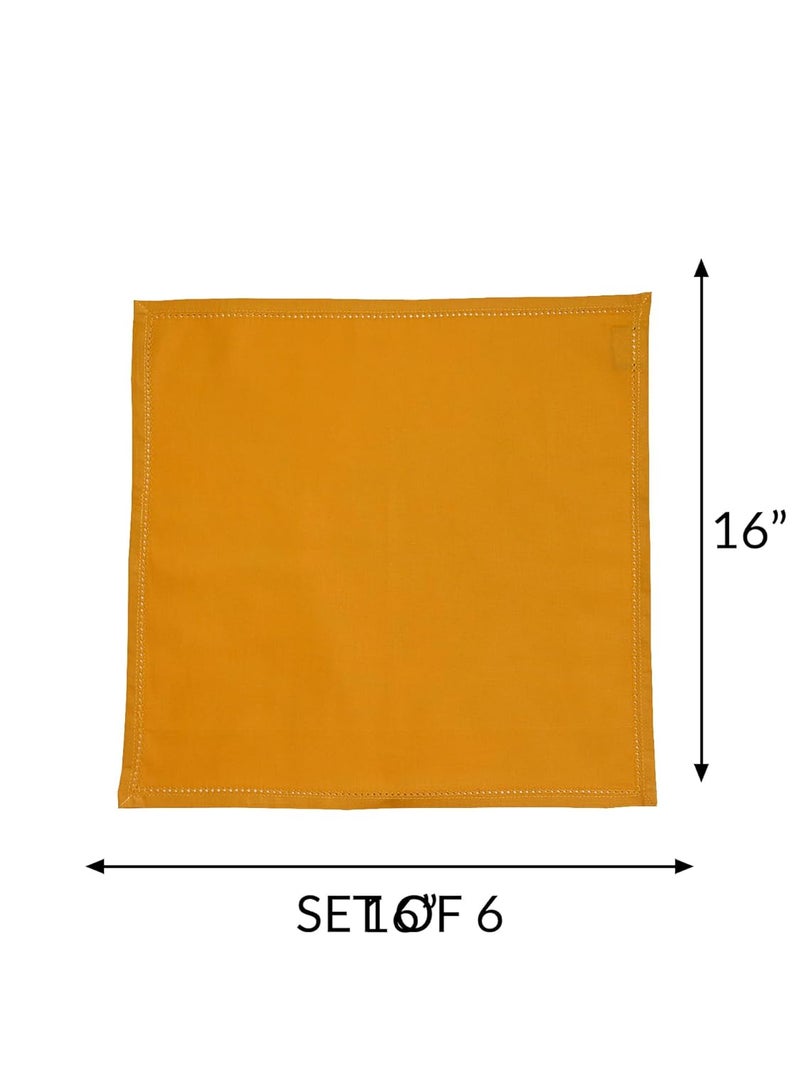 Zeba World Dinner Table Napkins 100% Cotton Set of 6 pcs | Fagotting Embroidery | Washable and Reusable Napkins for Dinner Table - Mustard Color - 16x16 inches (40x40cms) (Pack of 6) - Image 3