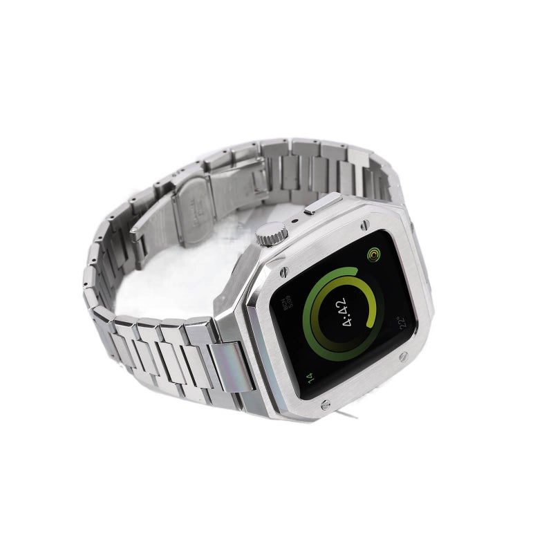 سوار ساعة ذكية باللون ذهبي وردي قابل للتعديل سوار معدني من الستانلس ستيل متوافق مع Apple Watch 42/44/45/49mm بملاءمة قابلة للتعديل وحزام بديل بتصميم معدني أنيق - Image 1