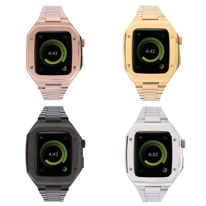 سوار ساعة ذكية باللون ذهبي وردي قابل للتعديل سوار معدني من الستانلس ستيل متوافق مع Apple Watch 42/44/45/49mm بملاءمة قابلة للتعديل وحزام بديل بتصميم معدني أنيق - Image 4