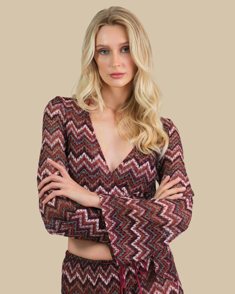 ايسلا اند ايفي Isla &amp; Evie Zig Zag Print Wrap Crop Top