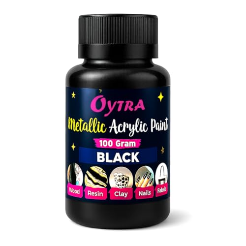 Oytra Metallic Colour Acrylic Paint Set 100 Grams Metal for DIY Art and Craft Shimmer Drop Color Set Glass Wood Wall Rock Car Steel Painting Drawings on Canvas (Black) - Image 1
