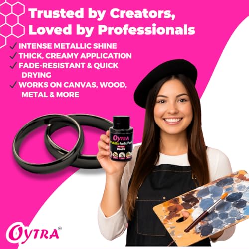 Oytra Metallic Colour Acrylic Paint Set 100 Grams Metal for DIY Art and Craft Shimmer Drop Color Set Glass Wood Wall Rock Car Steel Painting Drawings on Canvas (Black) - Image 3