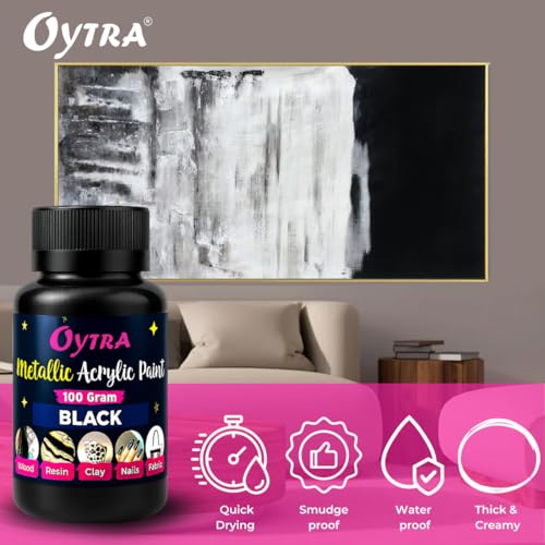 Oytra Metallic Colour Acrylic Paint Set 100 Grams Metal for DIY Art and Craft Shimmer Drop Color Set Glass Wood Wall Rock Car Steel Painting Drawings on Canvas (Black) - Image 5