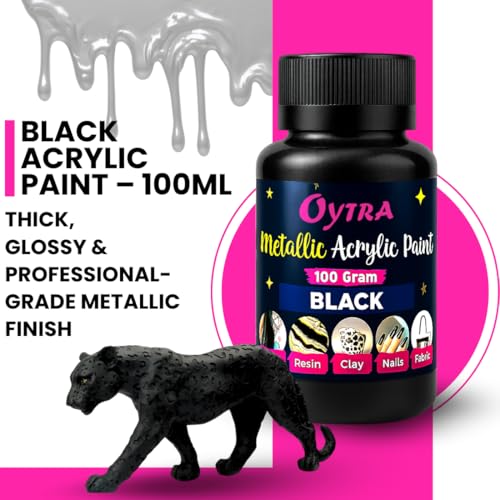Oytra Metallic Colour Acrylic Paint Set 100 Grams Metal for DIY Art and Craft Shimmer Drop Color Set Glass Wood Wall Rock Car Steel Painting Drawings on Canvas (Black) - Image 2