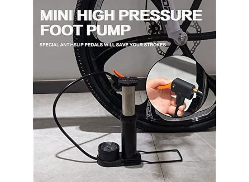 Mini foot-operated bicycle tire inflator with pressure gauge, tire inflator for Presta and Schrader valves with gas needle, compatible with all bicycles, balloons, and inflatable toys. - Image 4