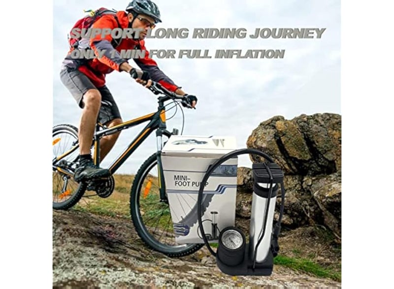 Mini foot-operated bicycle tire inflator with pressure gauge, tire inflator for Presta and Schrader valves with gas needle, compatible with all bicycles, balloons, and inflatable toys. - Image 2