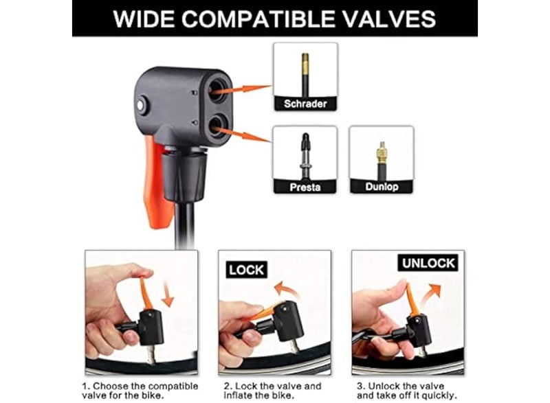 Mini foot-operated bicycle tire inflator with pressure gauge, tire inflator for Presta and Schrader valves with gas needle, compatible with all bicycles, balloons, and inflatable toys. - Image 3