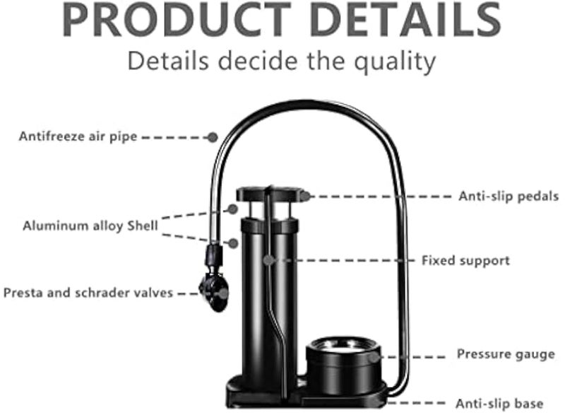 Mini foot-operated bicycle tire inflator with pressure gauge, tire inflator for Presta and Schrader valves with gas needle, compatible with all bicycles, balloons, and inflatable toys. - Image 5