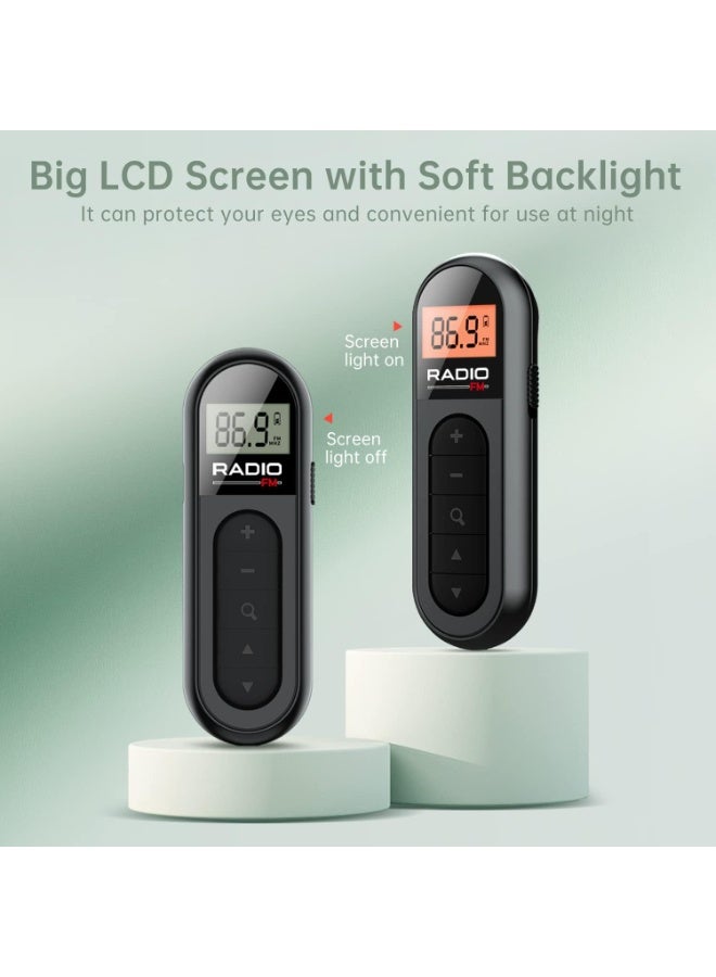 FM Radio Rechargeable Portable Pocket Transistor Radio with Best Reception - LCD Digital Tuning with Backlight Stereo Sound Belt Clip for Jogging Walking - Image 5