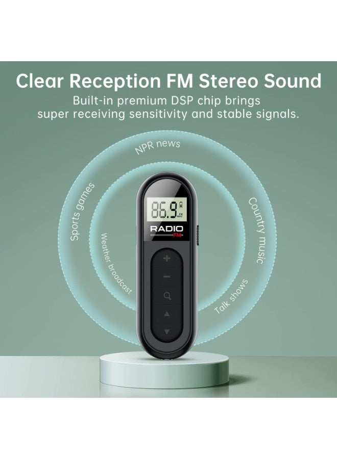 FM Radio Rechargeable Portable Pocket Transistor Radio with Best Reception - LCD Digital Tuning with Backlight Stereo Sound Belt Clip for Jogging Walking - Image 3