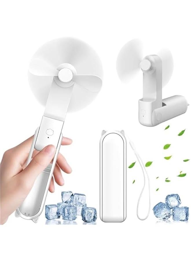 Portable Small Pocket Fan - Handheld Foldable Fan - Quiet Personal Fan Speed Adjustable for Stylish Kids Girls Women - Indoor Outdoor Travel (White) - Image 1