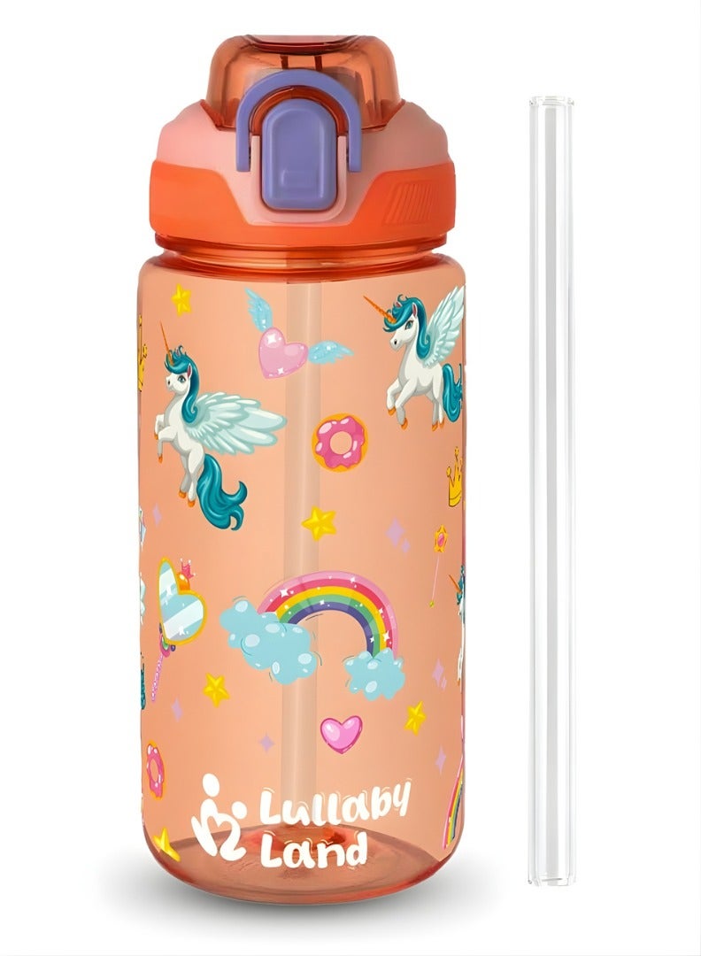 Lullaby Land 600ml Unicorn Water Bottle for Kids Ultra Light Weight, Stay Hydrated with Kids Water Bottle for School, No Leak, BPA Free, Easy to Carry, Durable and Safe Water Bottle for Girls, Pink - Image 1
