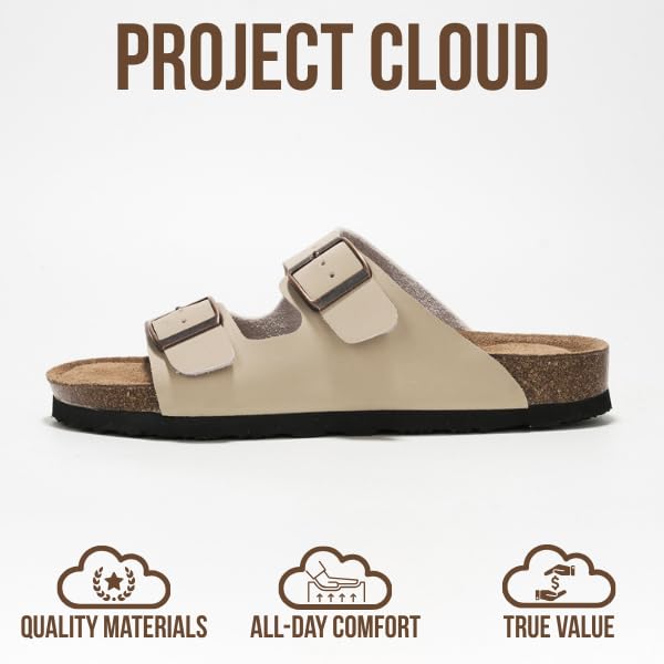 Project Cloud Genuine Leather Flat Sandals Women 2025 Beach Essentials Womens Sandals Memory Foam Vacation Essentials Slides for Women Footwear (Venita, Beige, 7.5) - Image 3