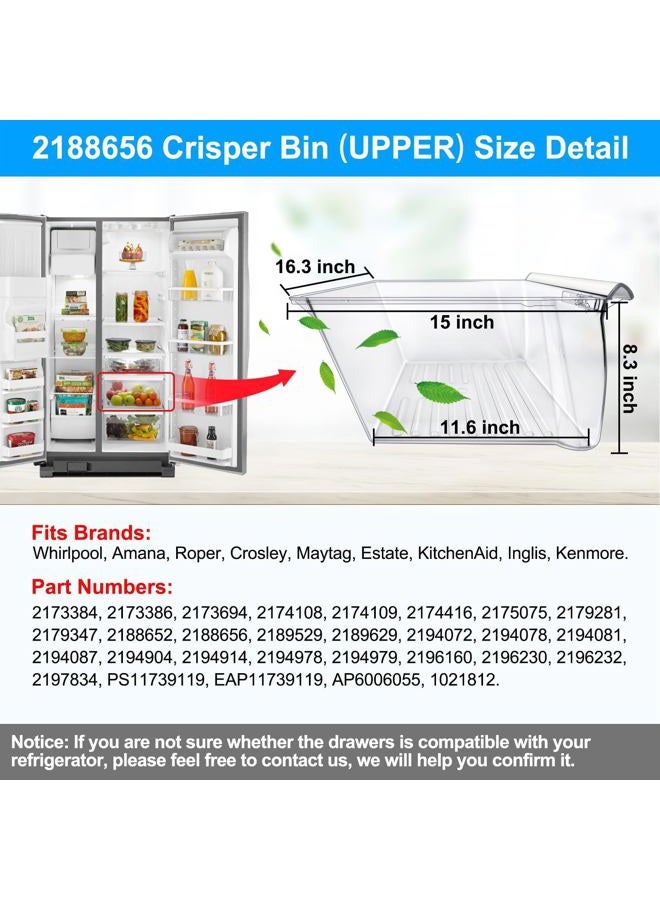 S-Union [2 Pack] Upgraded 2188656 Fridge Crisper Drawer (UPPER) & 2188664 Fridge Crisper Bin (LOWER) Compatible with Whirlpool Kenmore Refrigerator Drawers with Humidity Control, Food-grade Materials - Image 5