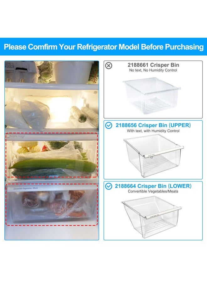 S-Union [2 Pack] Upgraded 2188656 Fridge Crisper Drawer (UPPER) & 2188664 Fridge Crisper Bin (LOWER) Compatible with Whirlpool Kenmore Refrigerator Drawers with Humidity Control, Food-grade Materials - Image 4