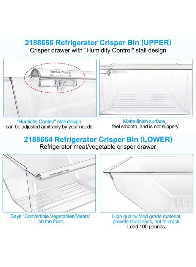 S-Union [2 Pack] Upgraded 2188656 Fridge Crisper Drawer (UPPER) & 2188664 Fridge Crisper Bin (LOWER) Compatible with Whirlpool Kenmore Refrigerator Drawers with Humidity Control, Food-grade Materials - Image 2