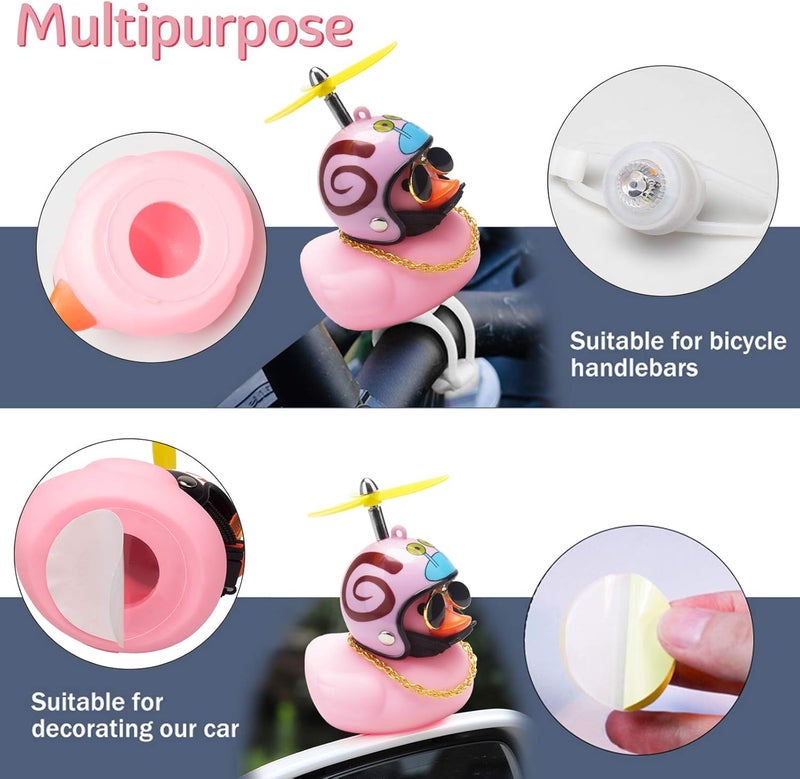 wonuu Rubber Duck Car Ornaments, 2Pcs Yellow Duck Car Dashboard Decorations Squeeze Duck Bicycle Horns with Propeller Helmet - Image 3