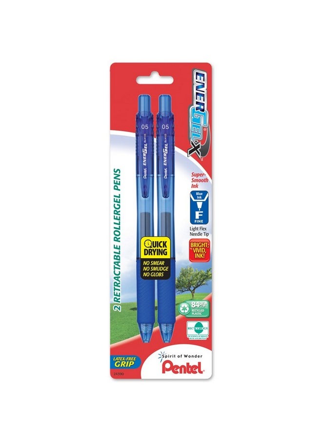 Pentel - Energel-X Retractable Liquid Gel Pen 0.5Mm, Needle Tip, Blue Ink (2 Pack) (Bln105Bp2C) - Image 1