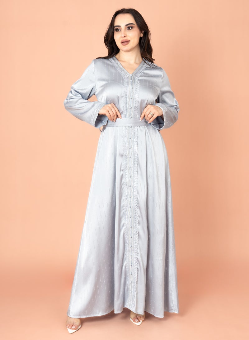 اكسا جلابية فخمة عنق مثلث رمادي - Image 1